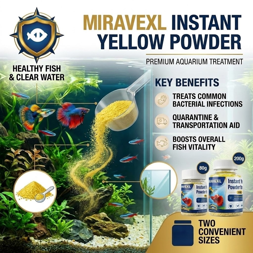 Aquarium Fish Medicine - MIRAVEXL Мгновенный желтый порошок для декоративных